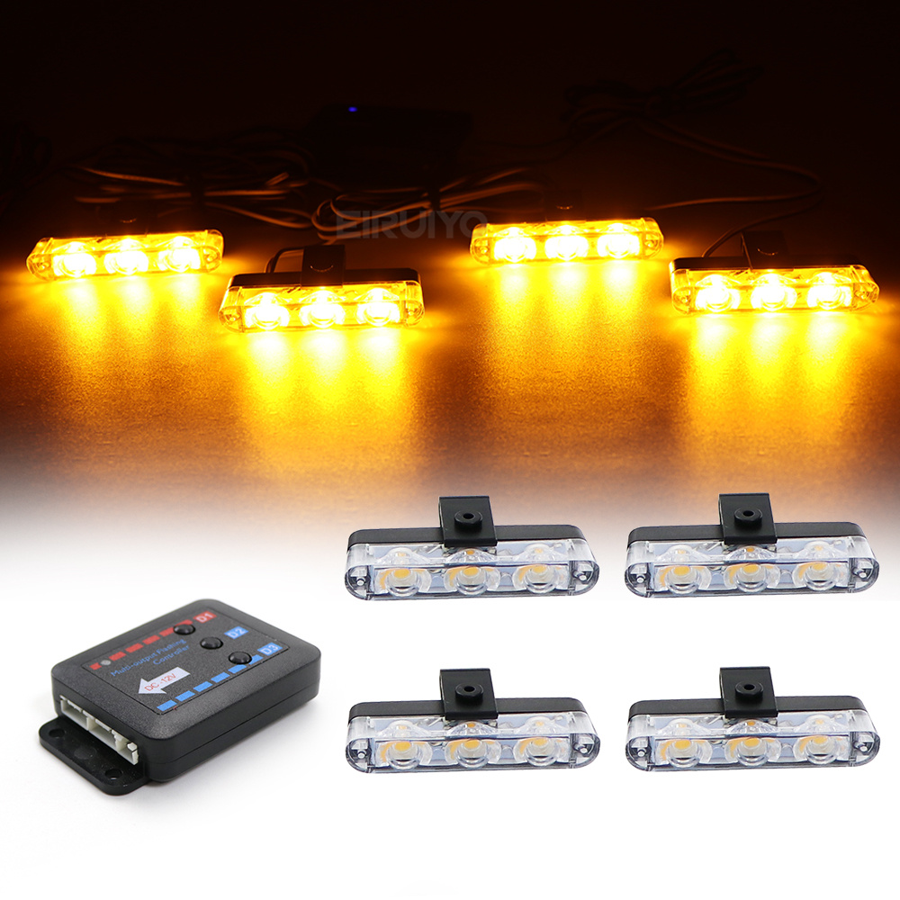 Sos Light Strobe - 4x3 مصابيح LED للشبك الأمامي للسيارة،